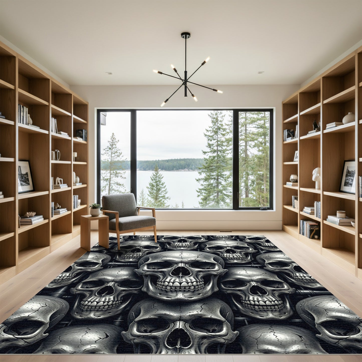 Metallic Silver Anatomical Gothic Skull Mosaic Rug