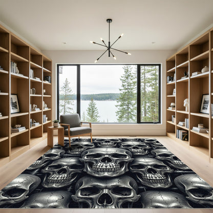 Metallic Silver Anatomical Gothic Skull Mosaic Rug