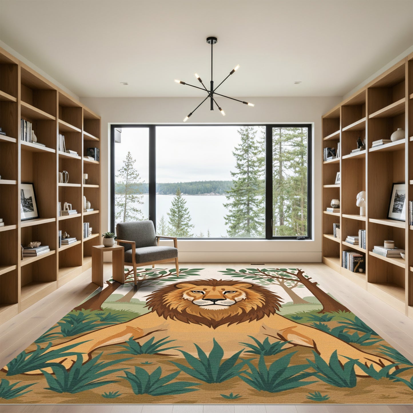 Majestic Lion Forest Portrait Rug