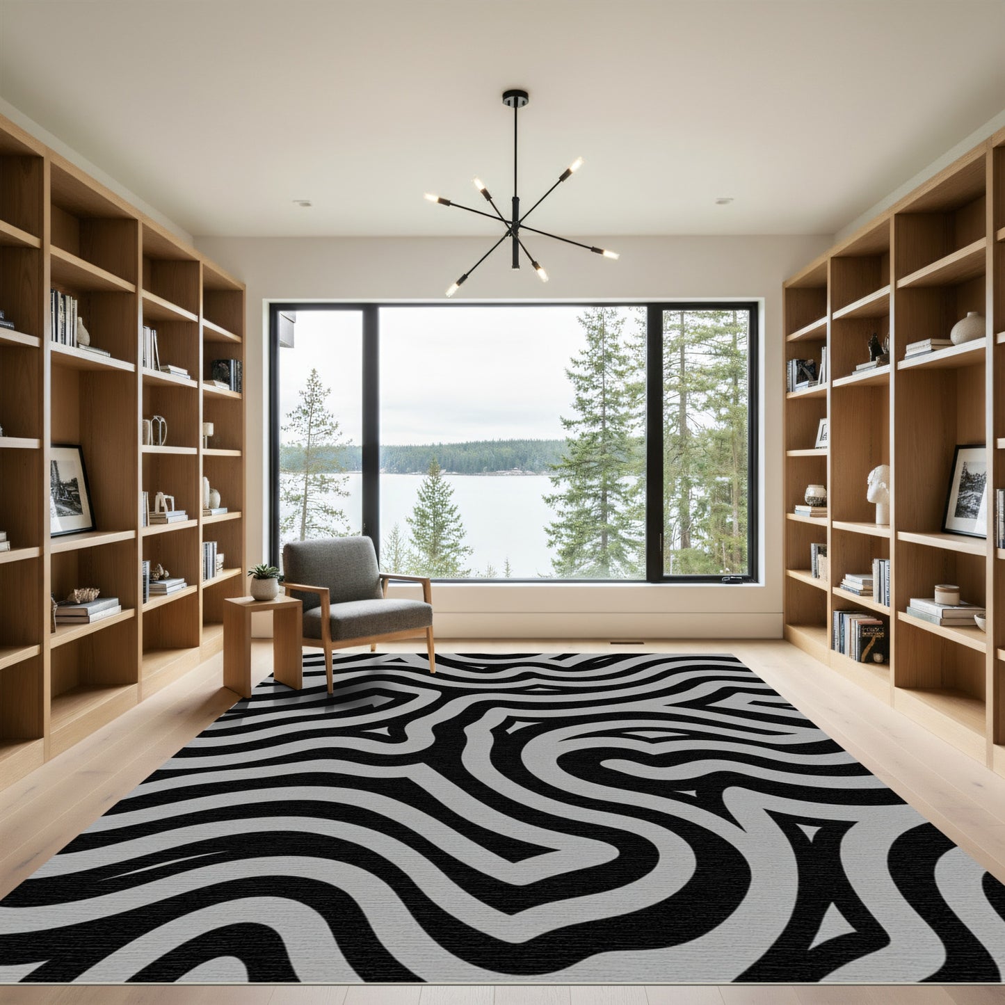Monochrome Wavy Intertwined Lines Rug