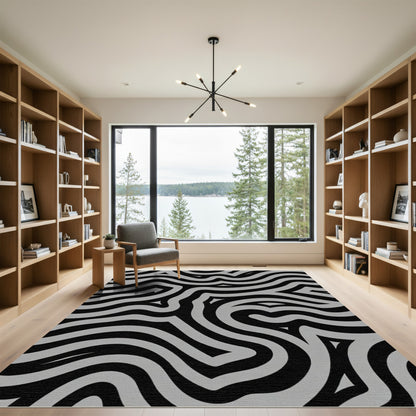 Monochrome Wavy Intertwined Lines Rug