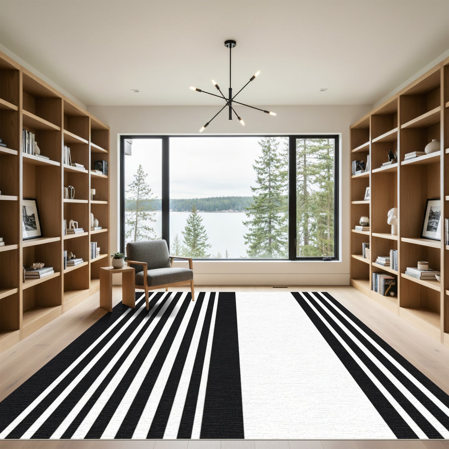 Sharp Graphic Black And White Bars Rug
