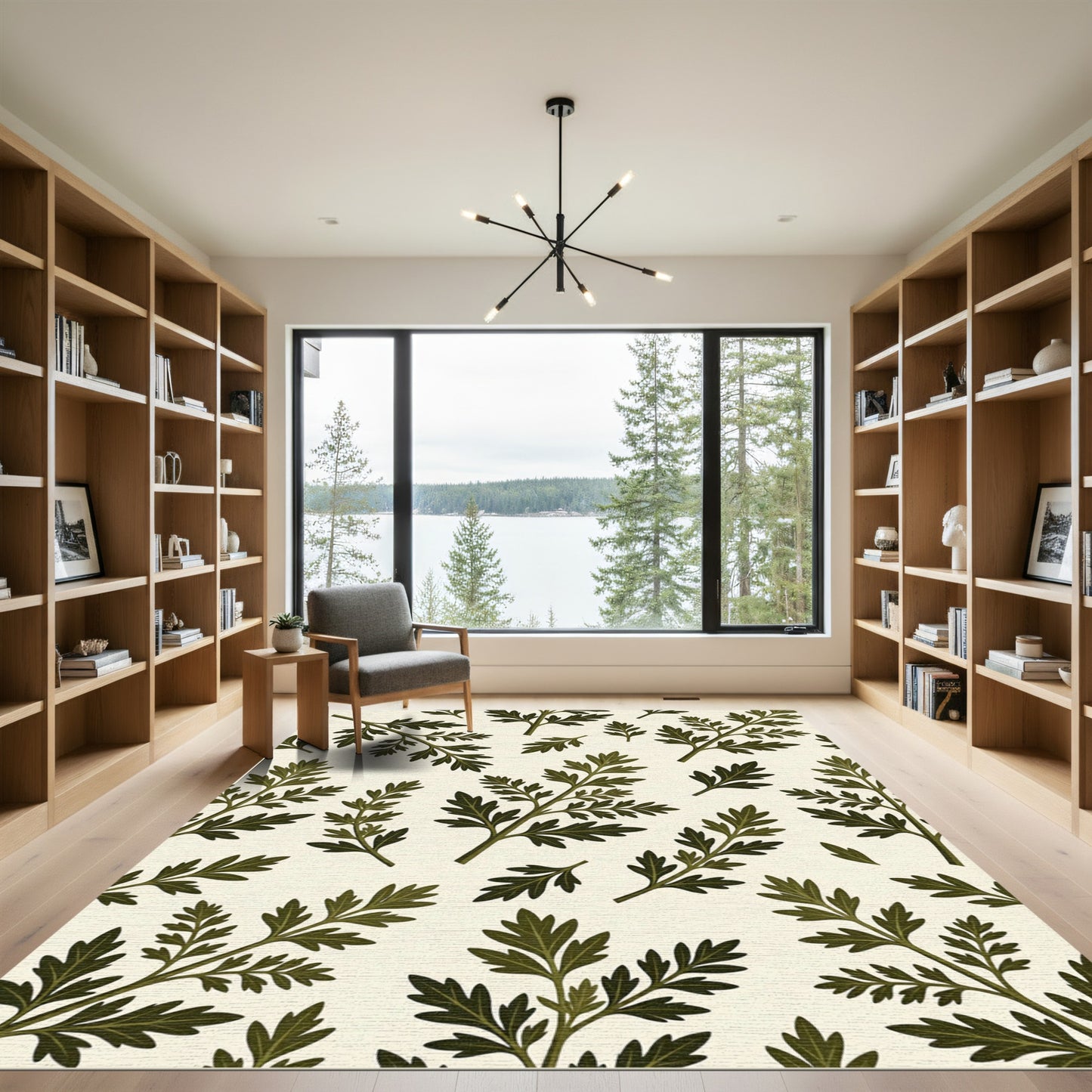 Dark Green Fern Frond Botanical Rug