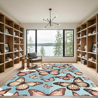 Whimsical Soft Pink Butterfly Garden Rug