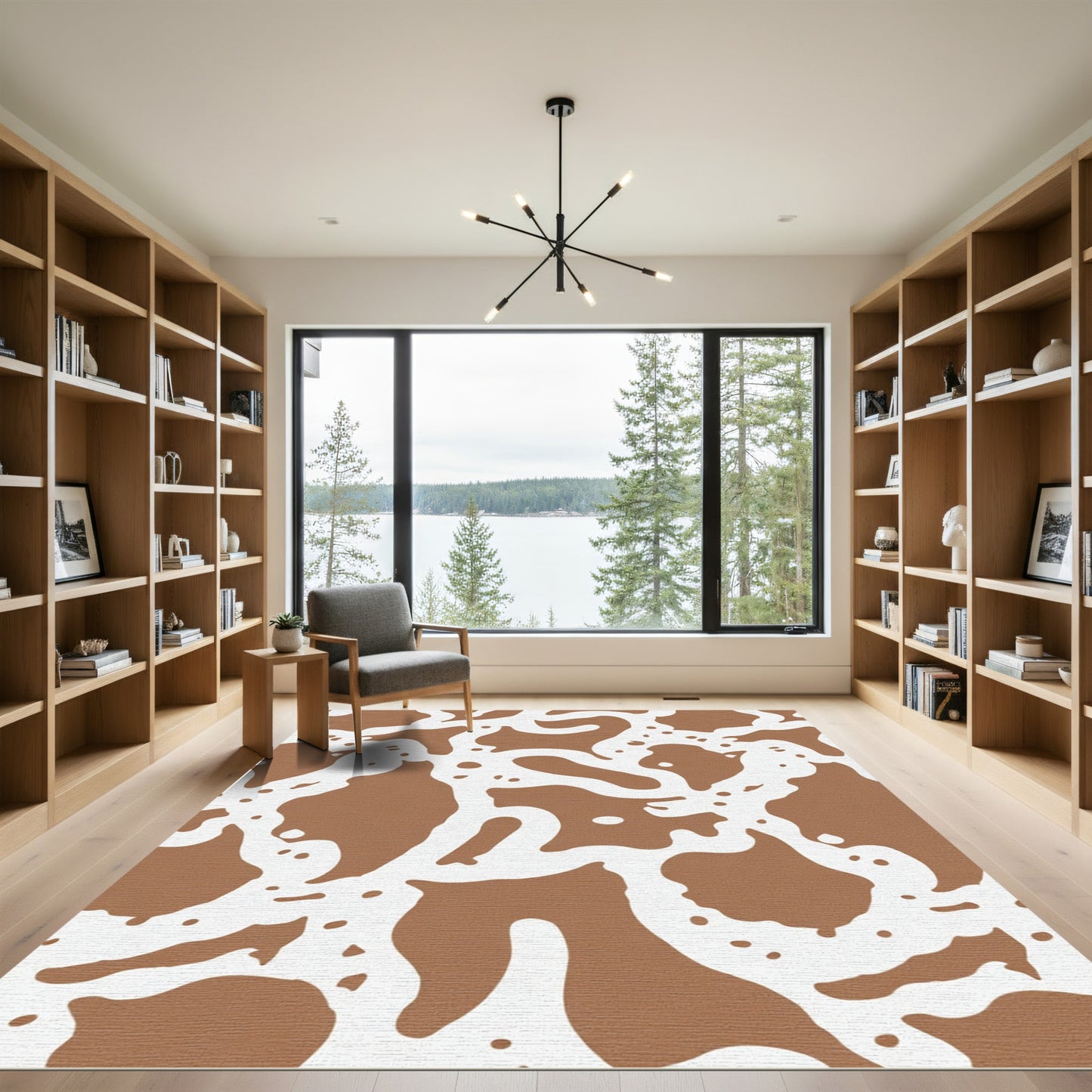 Brown White Abstract Splatter Rug