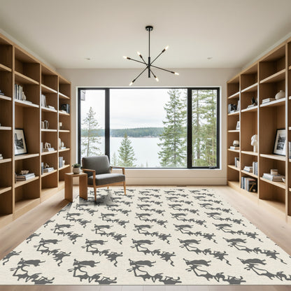 Dark Gray Abstract Figures On Cream Rug