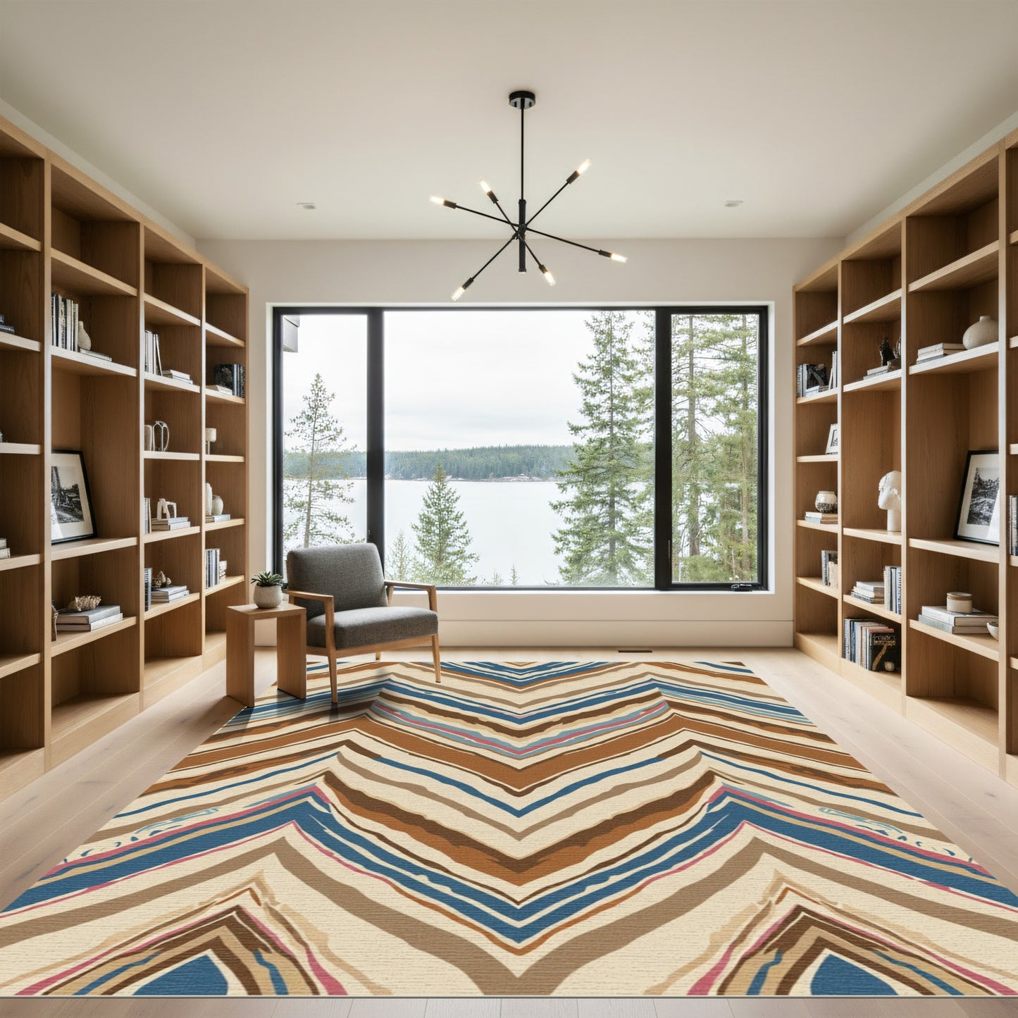 Earthy Blue Zigzag Chevron Stripes Rug
