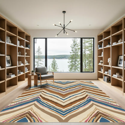 Earthy Blue Zigzag Chevron Stripes Rug