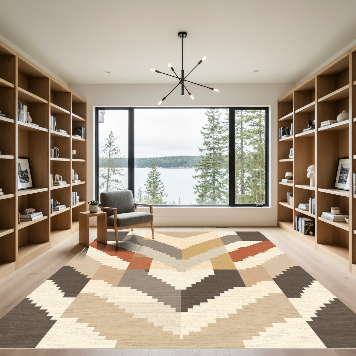 Earthy Tone Chevron Geometric Tiles Rug