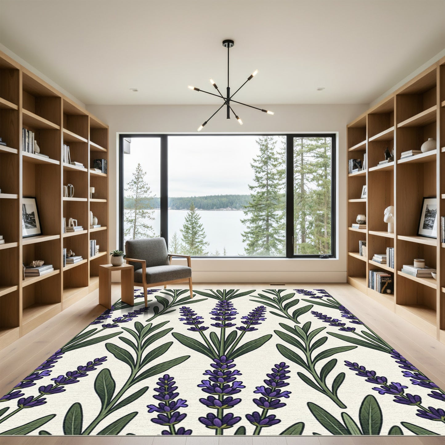 Botanical Purple Lavender Sprig Arrangement Rug