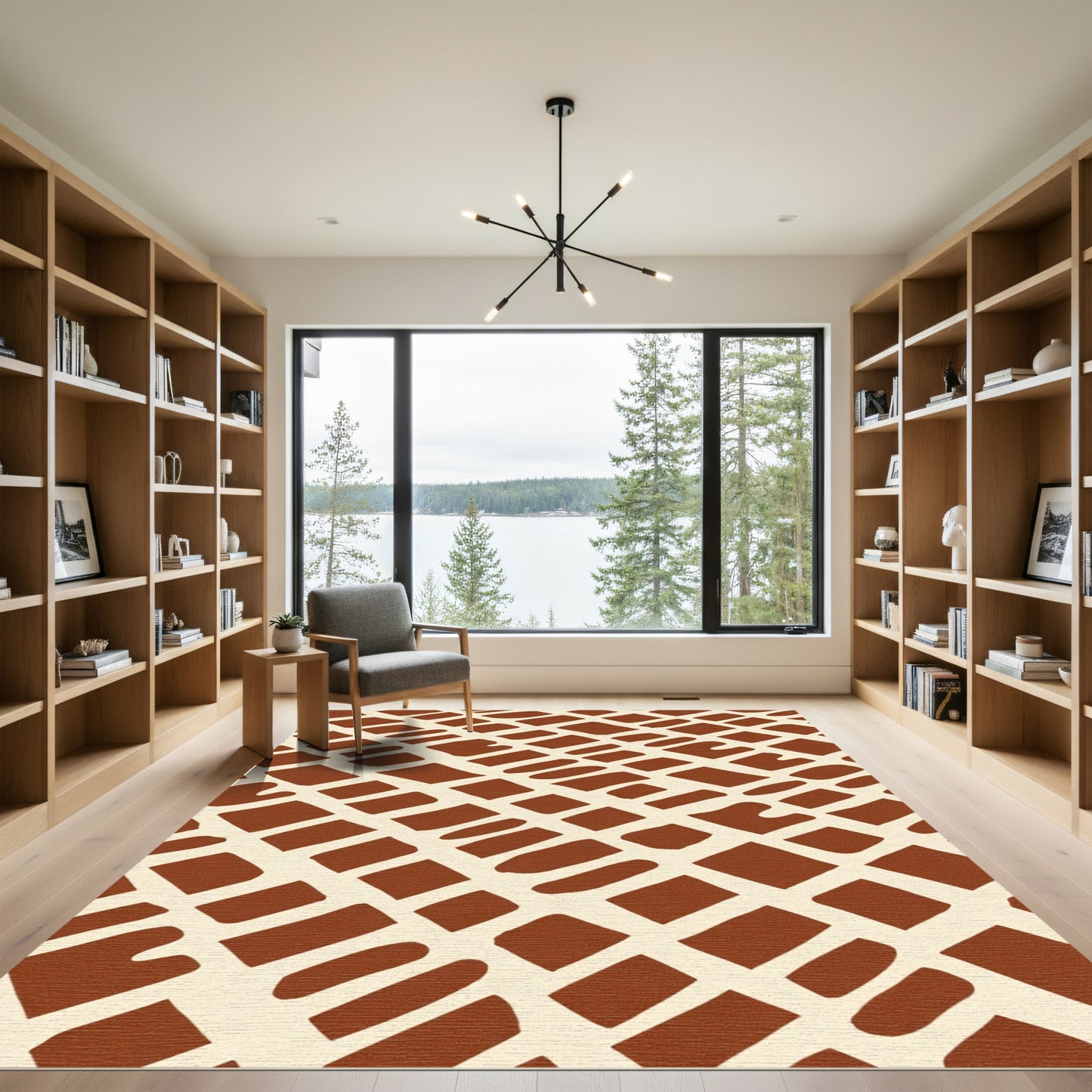 Terracotta Tan Irregular Grid Rug