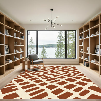 Terracotta Tan Irregular Grid Rug