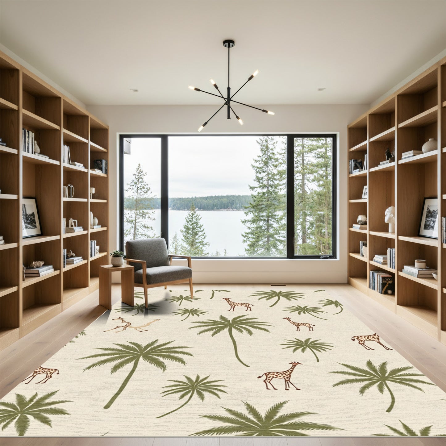 Savanna Giraffe Palm Tree Scene Rug