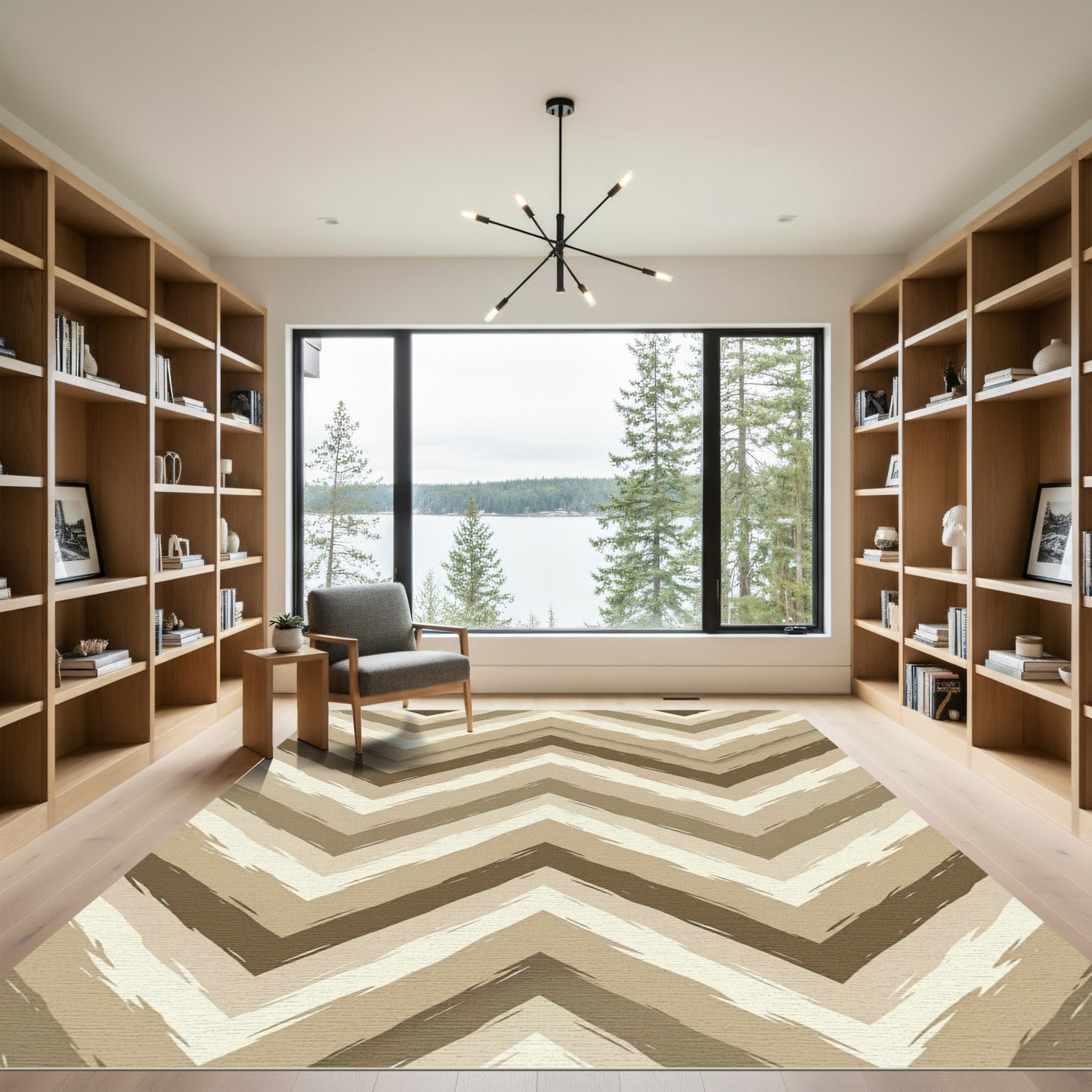 Neutral Earth Tone Chevron Brushstroke Rug