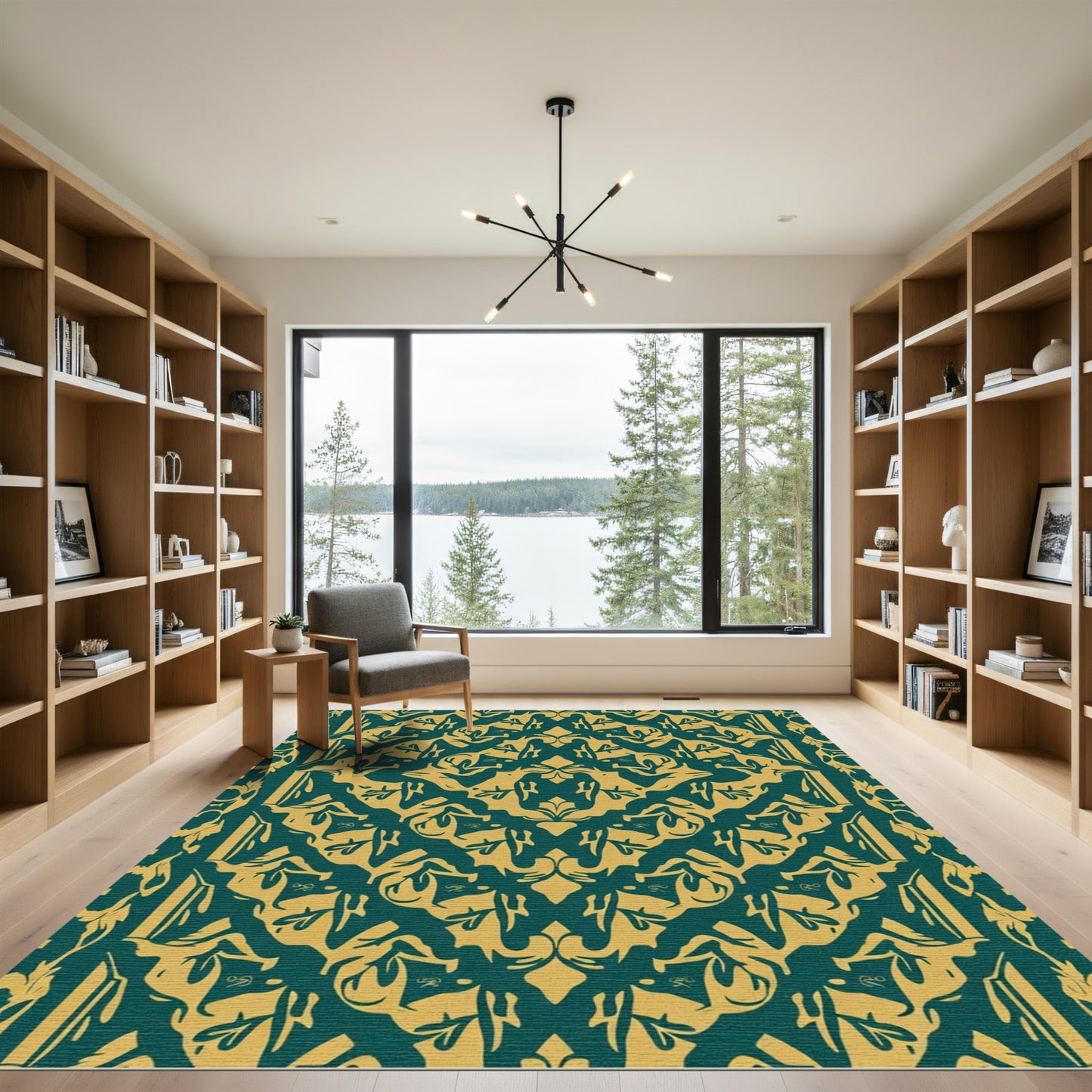 Emerald Gold Regal Damask Medallion Rug