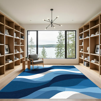 Deep Blue Wave Abstract Rug