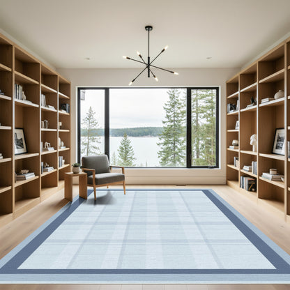 Soft Blue Plaid Bordered Rug