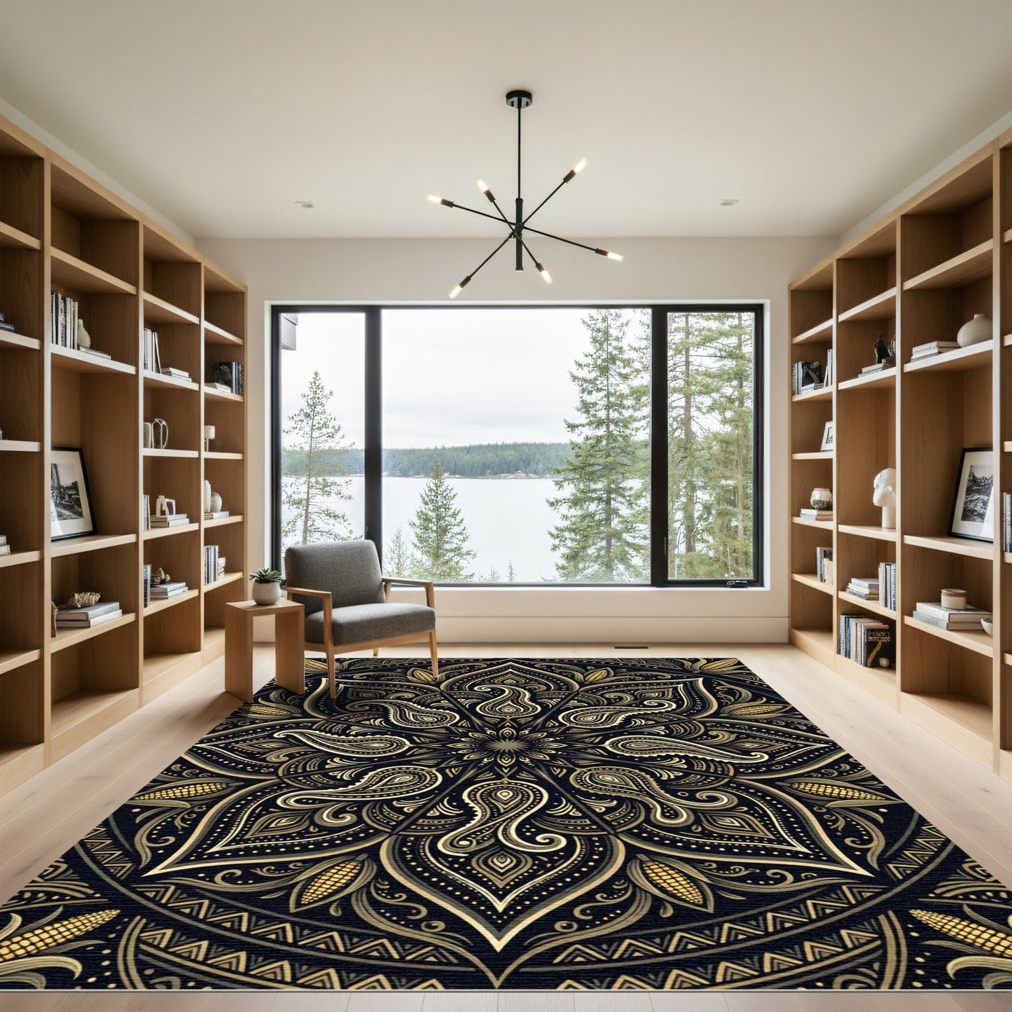 Golden Paisley Corn Mandala Medallion Rug
