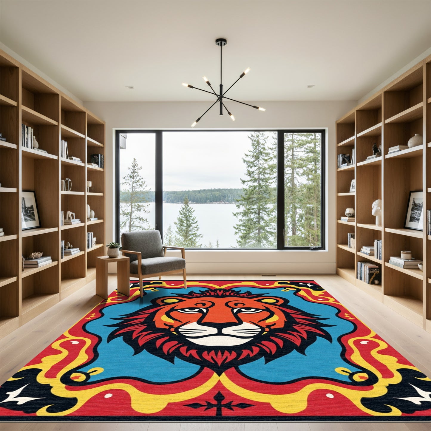 Bold Lion Red Yellow Blue Frame Rug