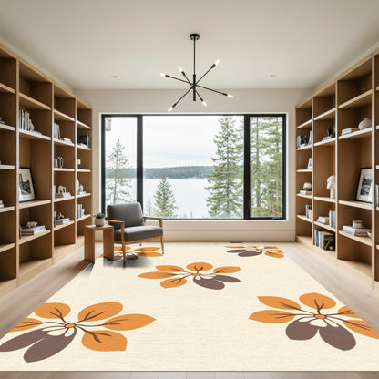 Retro Orange Brown Abstract Floral Rug