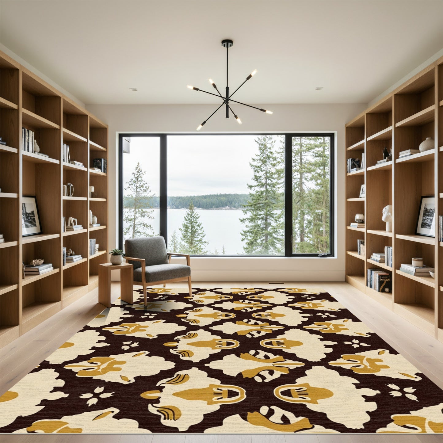 Cream Gold Floral Ogee Rug