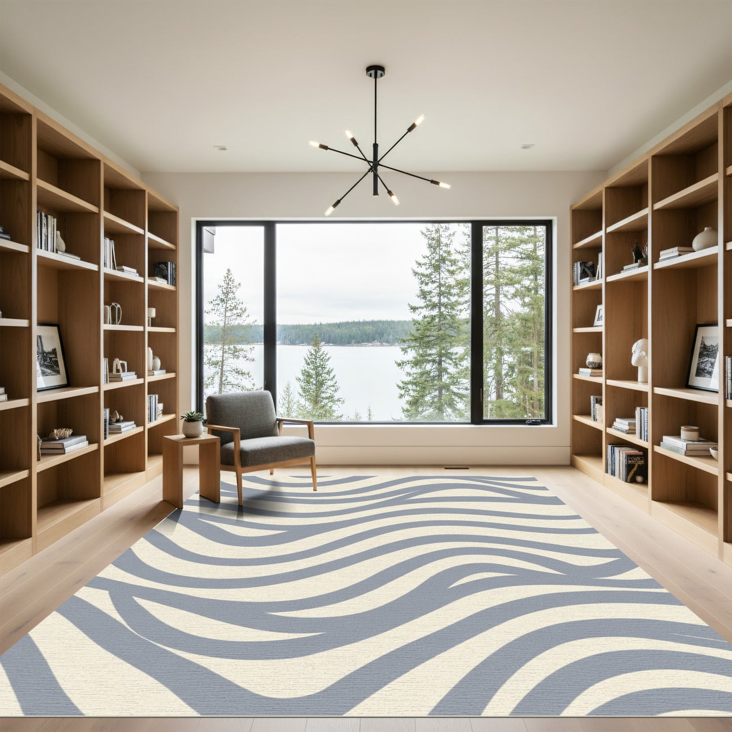 Light Blue Wave Striped Rug