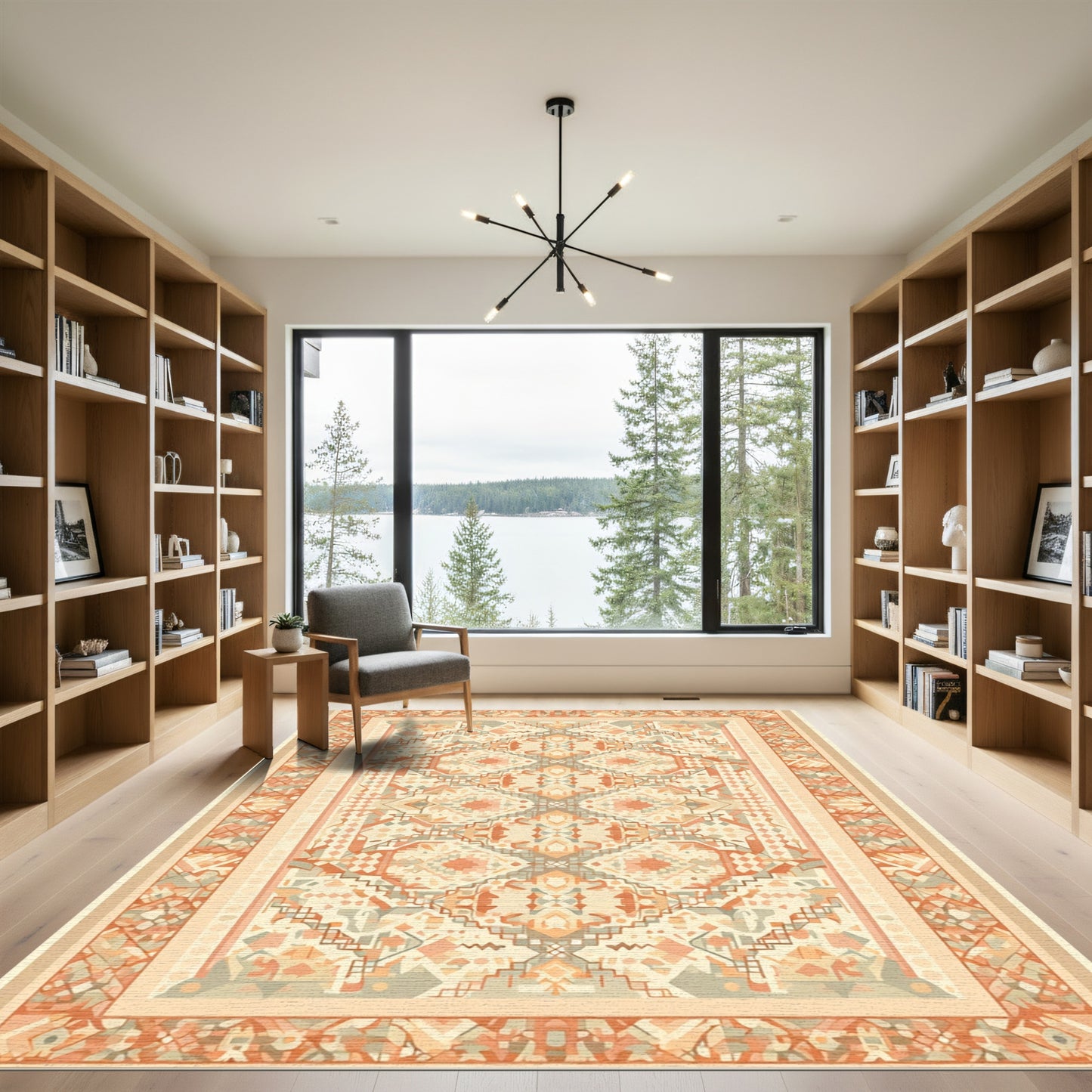 Warm Orange Geometric Diamond Medallion Rug