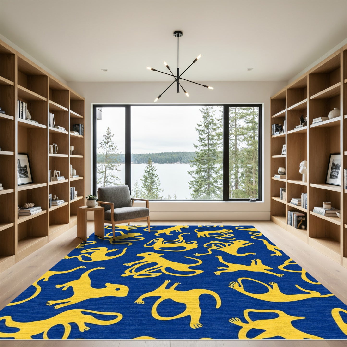 Yellow Creatures On Royal Blue Ground Rug