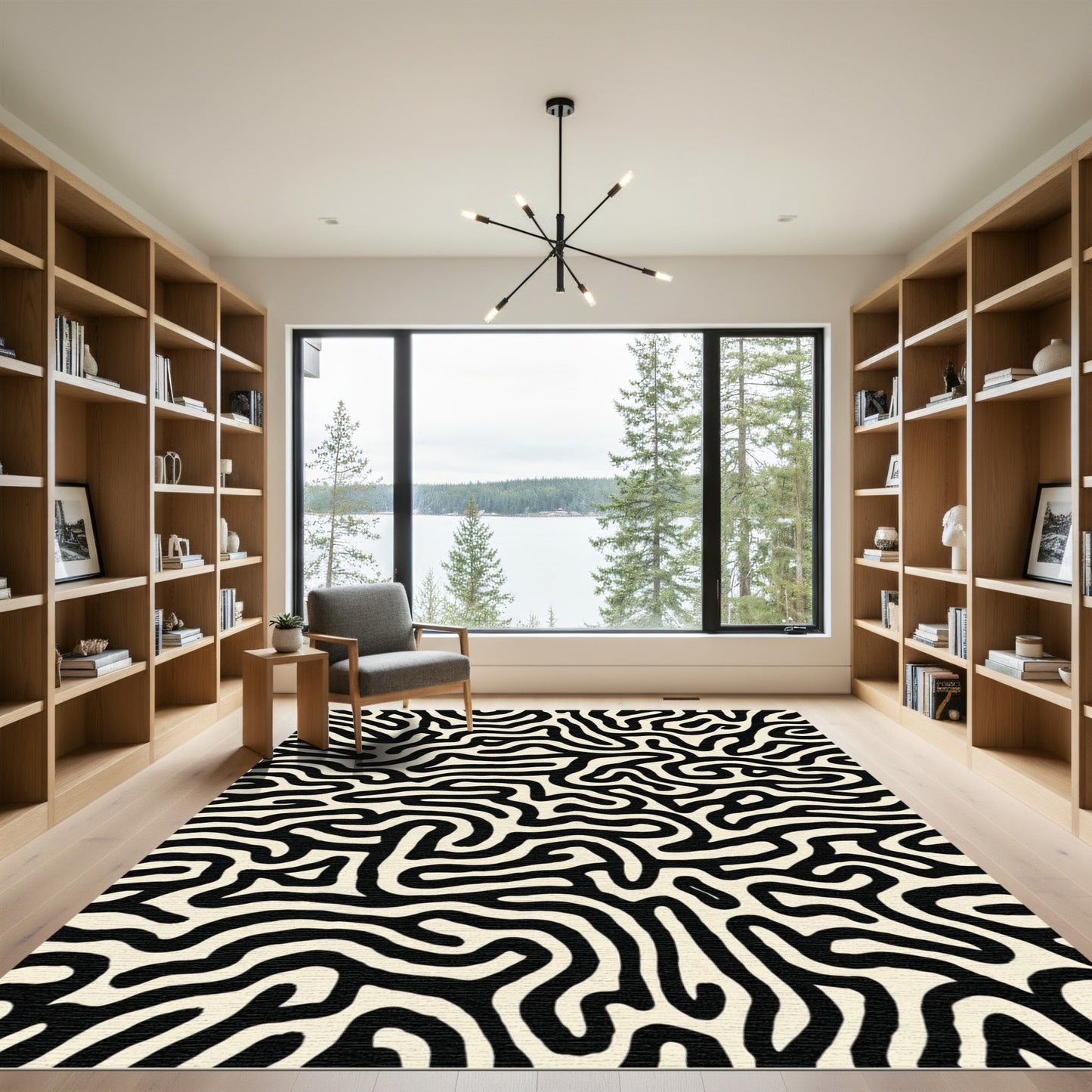 Black White Organic Labyrinth Rug