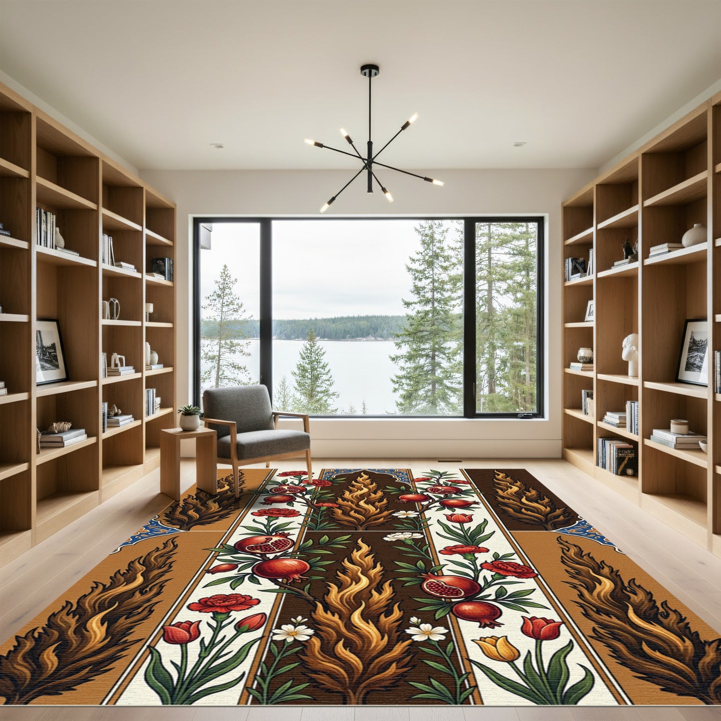 Pomegranate Red Carnation Flame Motif Rug