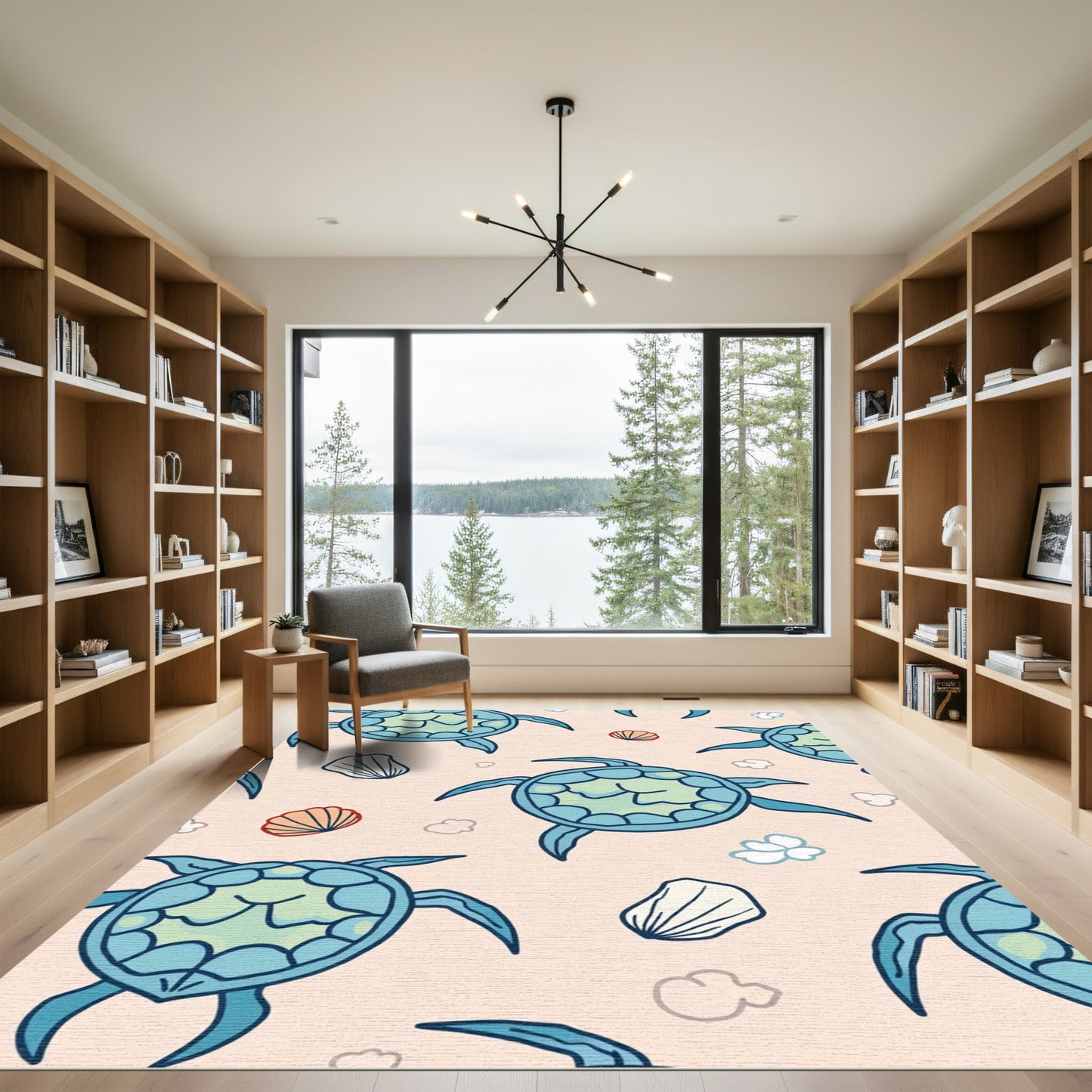 Seafoam Turtle Shell Scattered Clouds Rug
