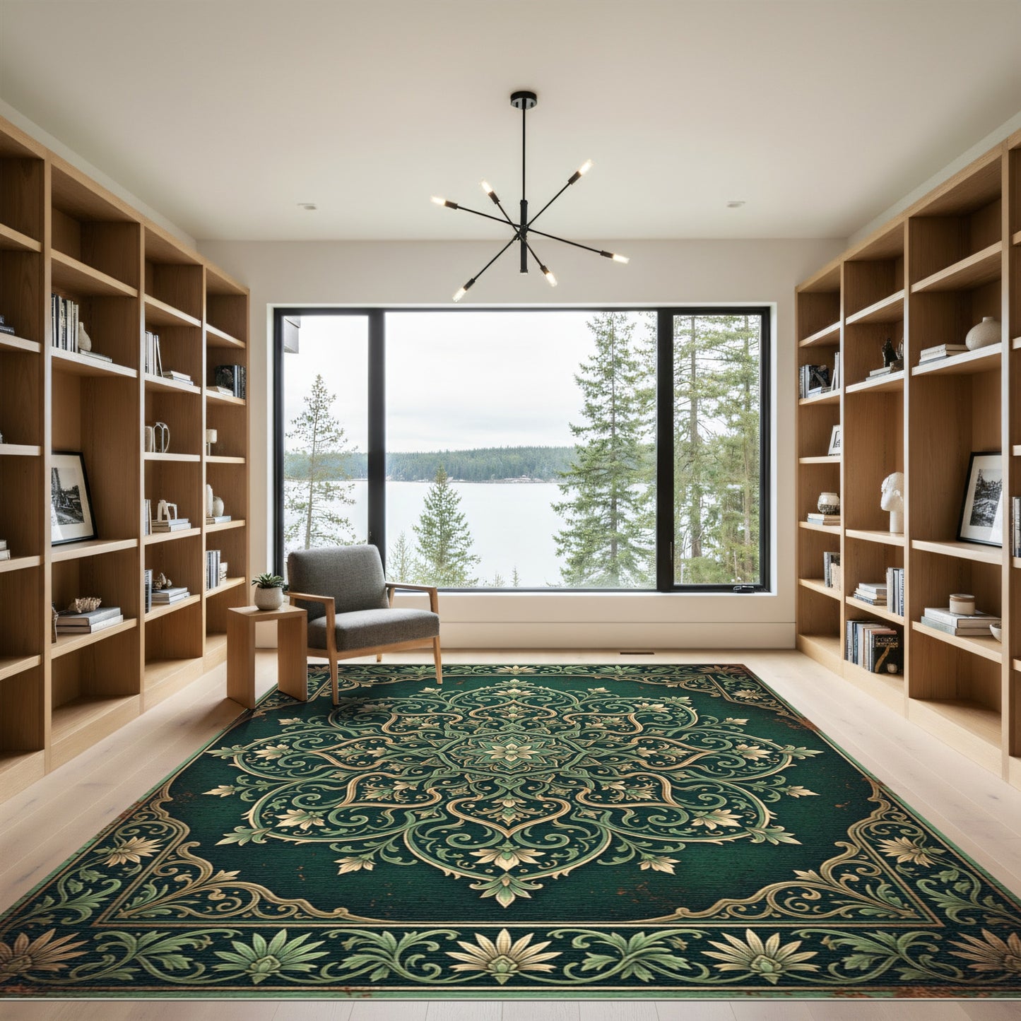 Emerald Ornate Floral Medallion Scroll Rug