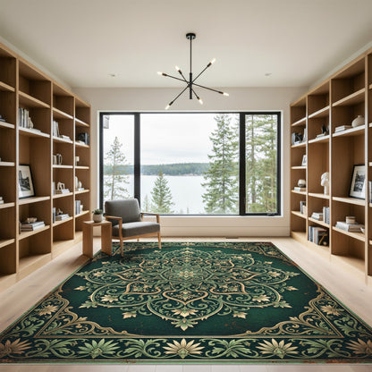 Emerald Ornate Floral Medallion Scroll Rug