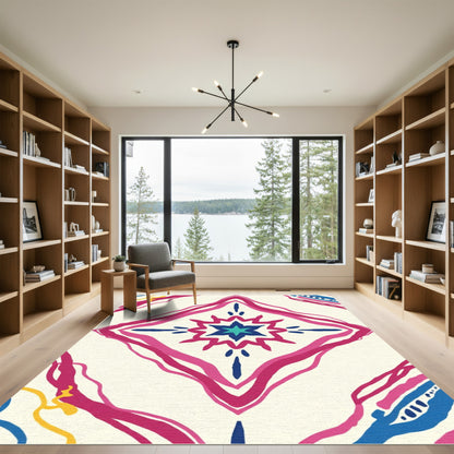 Bold Pink Blue Starburst Diamond Rug