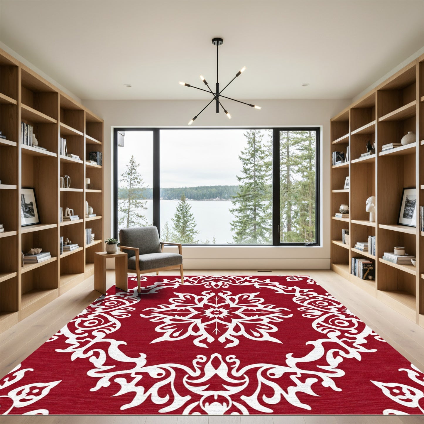 Crimson White Floral Medallion Rug