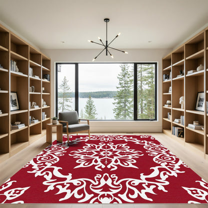 Crimson White Floral Medallion Rug