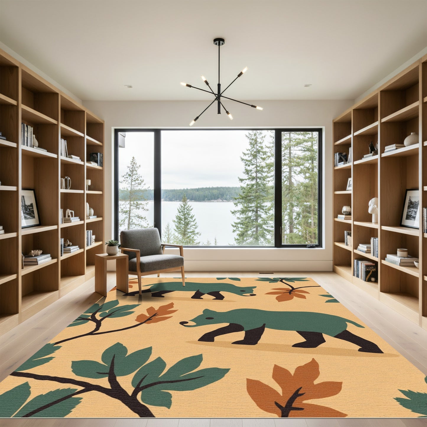 Woodland Animal Foliage Scene Rug