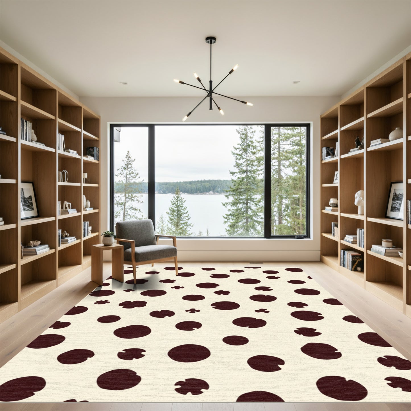 Cream Black Random Dot Scatter Rug