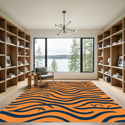 Orange Navy Wave Foliage Rug