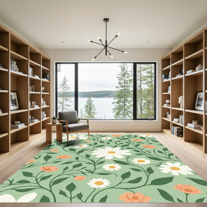 White Orange Daisy Vine Floral Rug