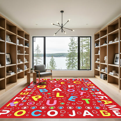 Colorful Alphabet Collage Red Rug