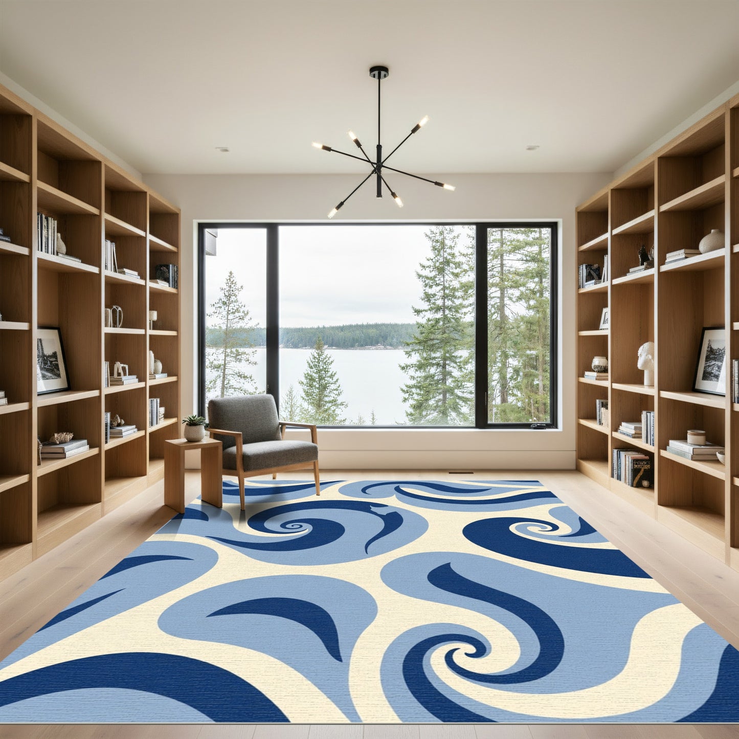 Deep Blue Abstract Swirls Rug
