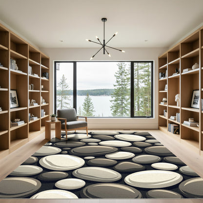 Monochrome River Stone Pebble Arrangement Rug