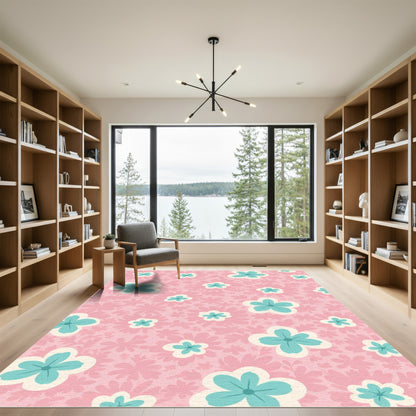Pink Turquoise Floral Meadow Rug