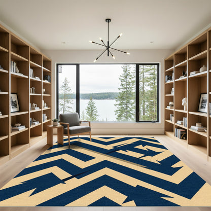 Navy and Cream Geometric Zigzag Rug