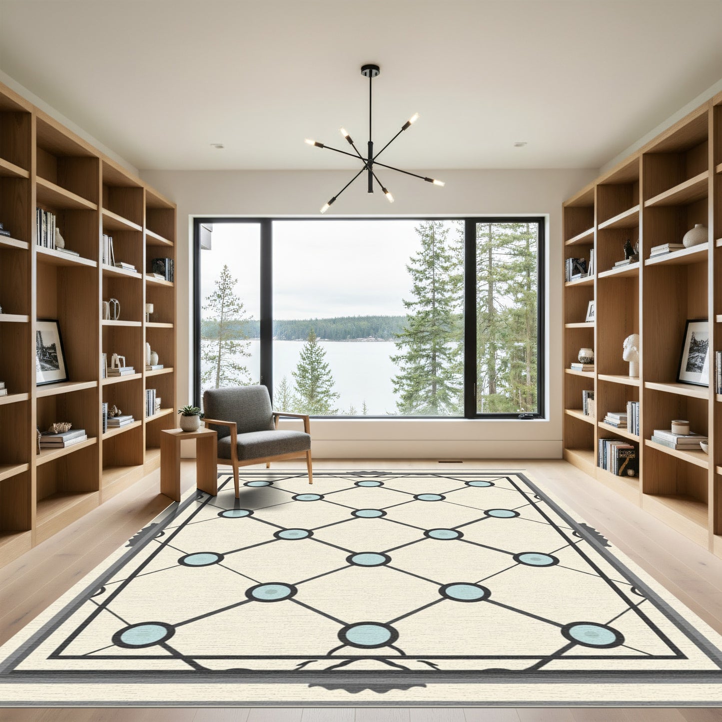 Cream Lattice Teal Dot Charm Rug