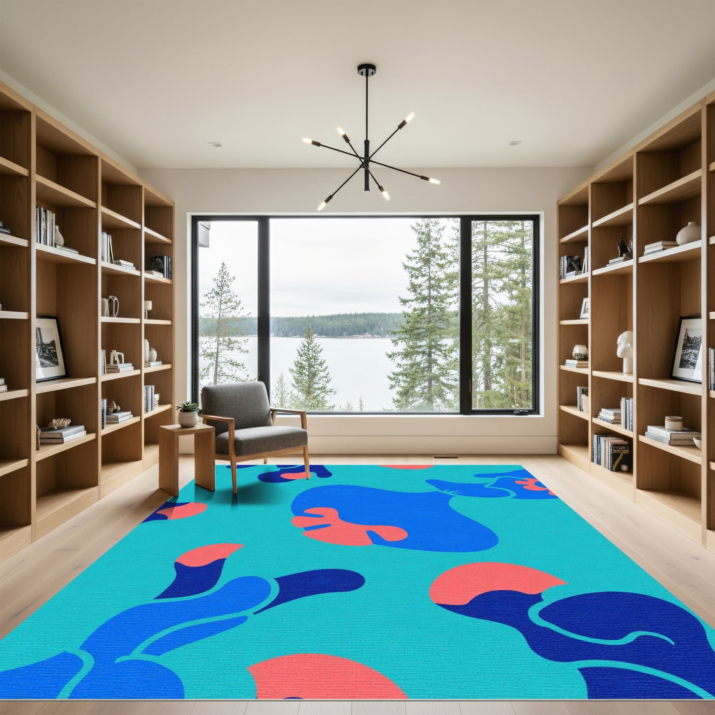 Teal Blue Coral Amoeba Abstract Rug