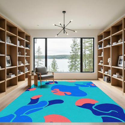 Teal Blue Coral Amoeba Abstract Rug