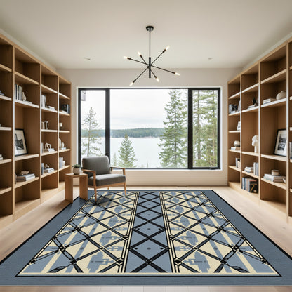 Pale Blue Neutral Geometric Lattice Rug