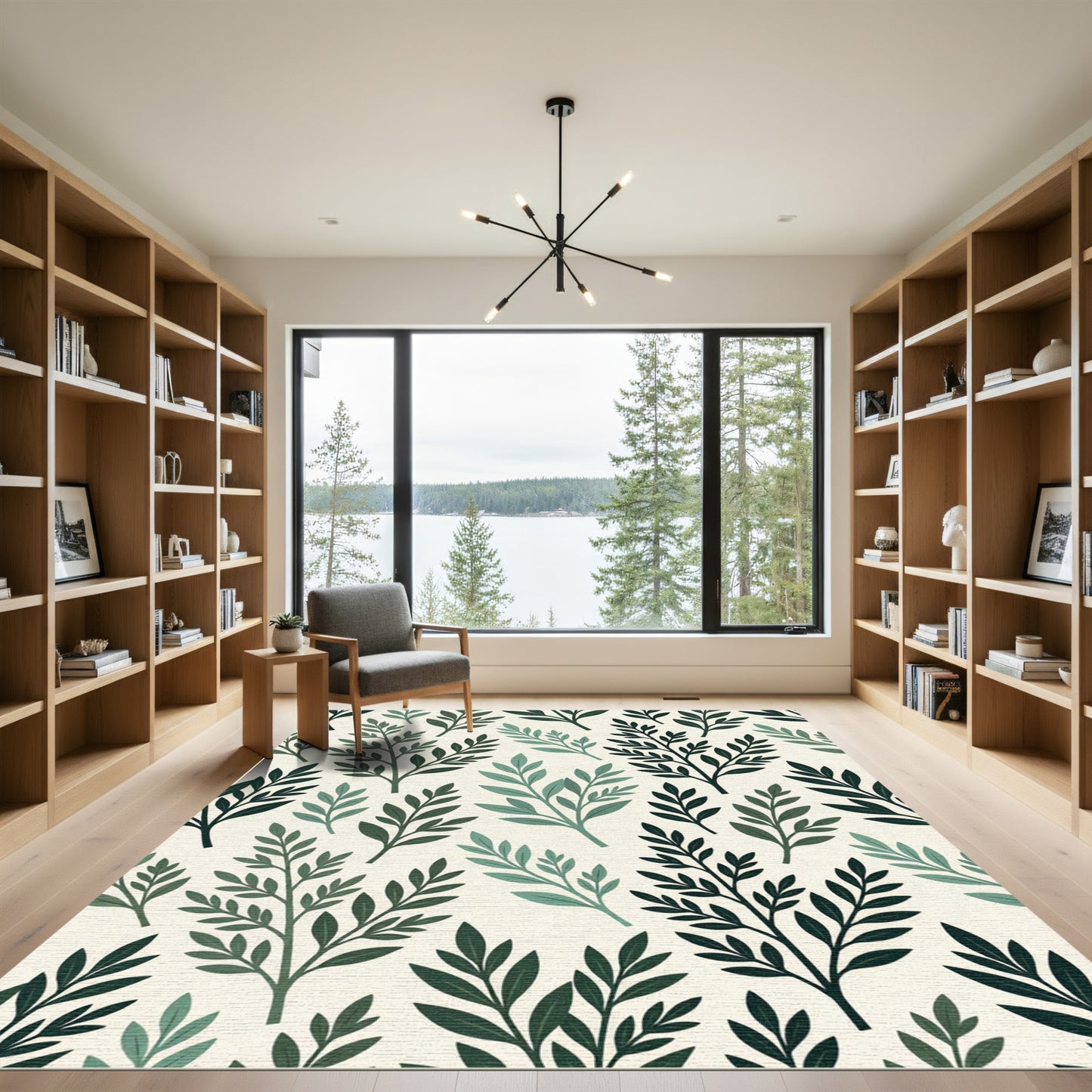Dark Green Sage Leafy Branch Rug